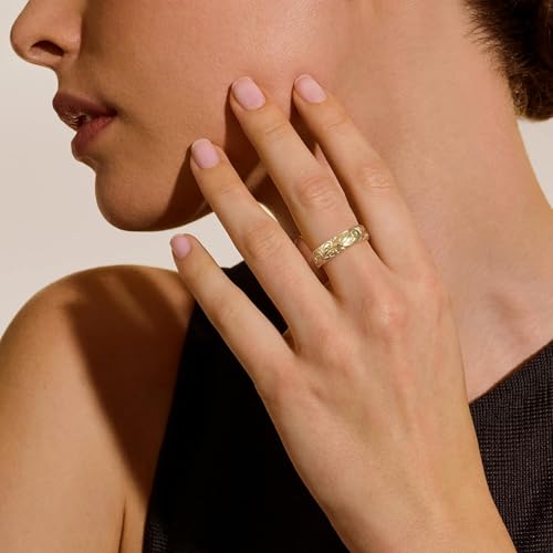 KissYan Adjustable Open Ring for Women, 14K Gold Plated Vintage Statement Leaf Pattern Band Ring with CZ, Dainty Trendy Jewelry Gift - style: Style2