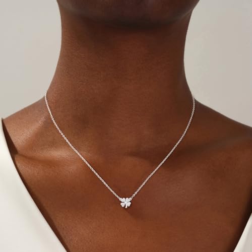 Dainty Gold Necklaces for Women Trendy Non Tarnish 14K Gold Plated Cubic Zirconia Necklace Layered Simple Cute Four Leaf Clover Choker Jewelry Birthday Gifts - color: Silver, style: Cable CZ-3