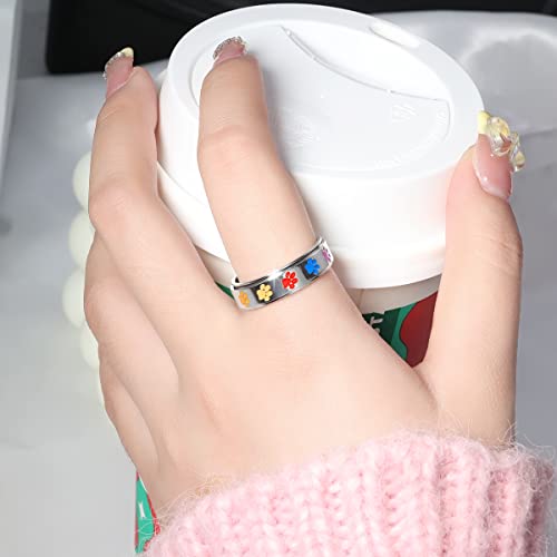 Anxiety Ring for Women Spinner Rings:Rotating Rings Stainless Steel 6mm Moon Star Anxiety for Men Band Jewelry Gift for Women Size 6 7 8 9 10 - color: Dog Paw Spinner Ring-Silver