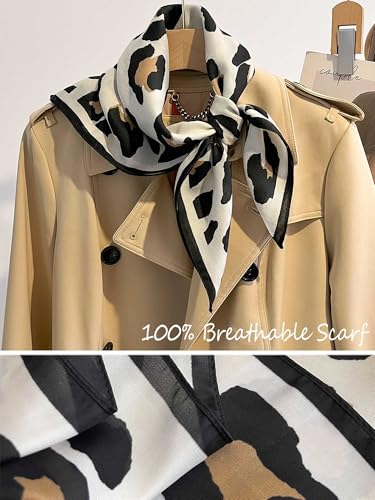 Silky Scarf for Women Lightweight Satin Bandanas Neck Hair Wrap For Sleeping Head Scarves 27.5" - color: A21 Black White Leopard/27.5"