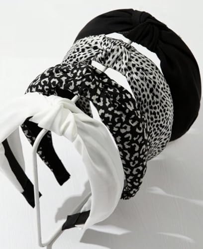 Knotted Headbands for Women: Non-Slip Fashion Hair Accessories with Cute Wide Top Knot Hoops for Hair in Black, White, and Leopard Print - color: Black White Cheetah Head Band