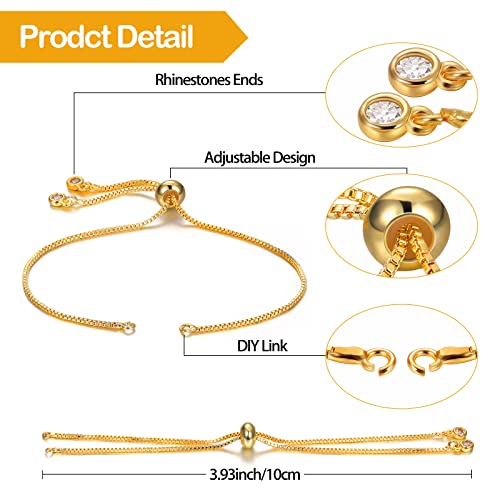Sureio 10 Pieces Adjustable Slider Bracelet for Jewelry Making Bracelet Chains for DIY Jewelry Making Findings Extender Chains with Rhinestones Ends for Woman Girl(Gold) - color: Gold