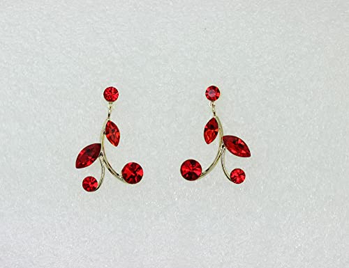 Faship Gorgeous Rhinestone Crystal Floral Necklace Earrings Set - color: Red / Gold plated