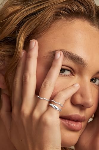 Gold Rings for Women Men Non Tarnish, Waterproof Chunky 14K Gold Plated Dainty Stackable Rings Trendy Statement Pinky Thumb Rings Engagement Eternity Wedding Band Ring Stacking Gold Jewelry Size 3 4 5 6 7 8 9 10 11 - color: Silver, size: 3.5