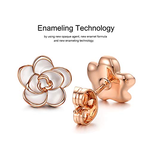 AllenCOCO Rose Flower Stud Earrings for Women Sensitive Ears, Hypoallergenic Cute Gold And Silver Rose Flower Earrings Studs for Women Nickel Free - color: White flower/Rose gold, size: 0.35