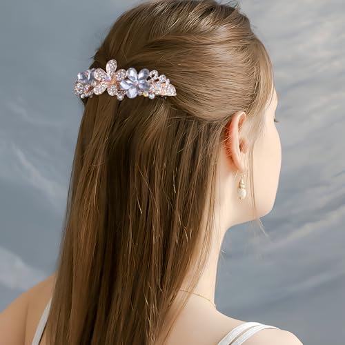 Joez Wonderful Rhinestone Hair Clip Sparkly Crystal Barrettes French Wedding Prom Engagement Pageant First Communion Hair Decorative Accessories for Women Bride Thick Long Hair (Flower White, 1 Pcs) - color: Rhinestone Flower Silver