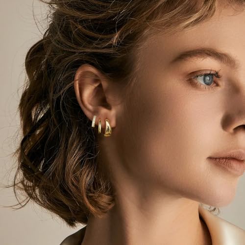 6 Pairs Gold Hoop Earrings Set for Women Trendy Chunky Huggie Dainty Earring Jewelry Small Fashion Hoop Earrings for Gifts