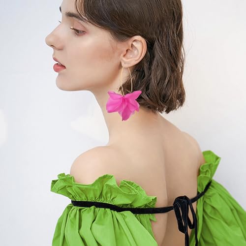 Exaggerated Bohemian Resin Rose Flower Petal Dangle Drop Earrings Long Acrylic Tiered Floral Tassel Earring for Women - color: Rose Red