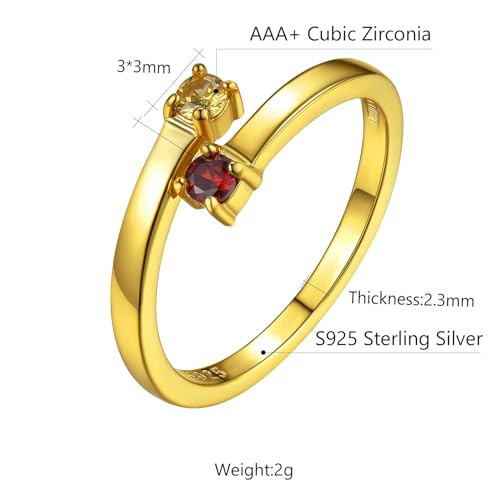 Custom4U Personalized 1-4 Birthstone Rings for Women Promise Rings for Her Sterling Silver Mothers Ring Customized Cubic Zirconia Stones Wedding/Valentine's Day/Mother's Day Jewelry Gift for Mom Wife - color: B-2 Names-Gold