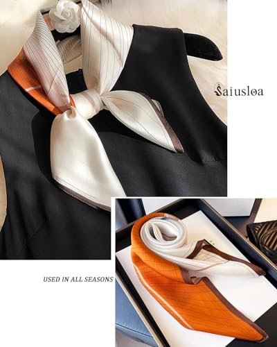 Saiusloa Neck Scarf For Womens Silky Head Scarves Hair Bandanas Square Scarf Fashion Accessories lightweight - color: 25-orange Geometry