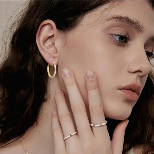 14K Gold Hoop Earrings for Women, Hypoallergenic Gold Vermeil Earrings for Sensitive Ears with Cubic Zirconia, 14K Gold Plated 925 Sterling Silver Jewelry Gifts for Women, 28mm