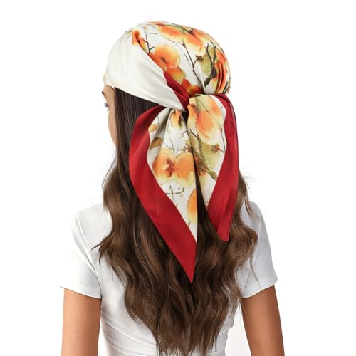 vimate Head Scarf for Women Hair 27'' Square Satin Silk Feeling Bnadana Neck Scarf Handbag Accessories Etc - color: D100#.2 Pack-oil Painting Landscape