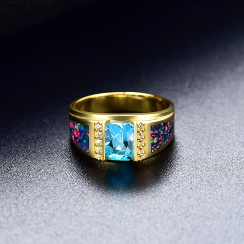 2CT Gemstone Wedding Ring for Men S925 Sterling Silver Gold Plated Opal Engagement Ring Vintage Retro Jewelry for Men Husband Anniversary Free Engraved Size 4 to 16 - style: Emerald