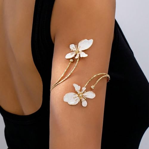 Arm Cuff Jewelry for Women Adjustable Flower Cuff Bangle Bracelet Gold Armband Upper Jewelry Gifts for Women Boho Western Accessories - color: A6:white flower