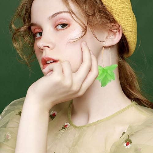 Exaggerated Bohemian Resin Rose Flower Petal Dangle Drop Earrings Long Acrylic Tiered Floral Tassel Earring for Women - color: Green