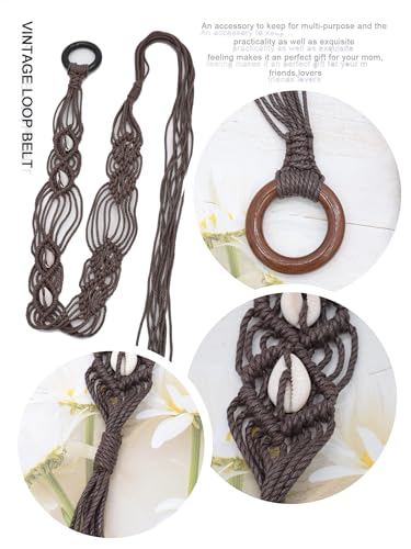 TeeYee Women's Waist Belt Adjustable Boho Style Handwoven Bohemia Tassel Rope Tie with Wooden Beads Braided Chain for Dress - color: 269coffee