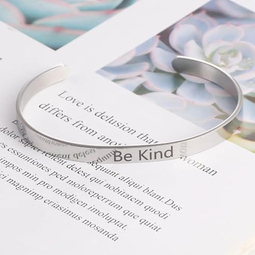 Remember Who The You Are Motivational Cuff Bracelet for Women, Stainless Steel Color Inspirational Bangle Bracelets with Engraved Hidden Message Jewelry for Sisters BFF Friends Gifts - color: Silver