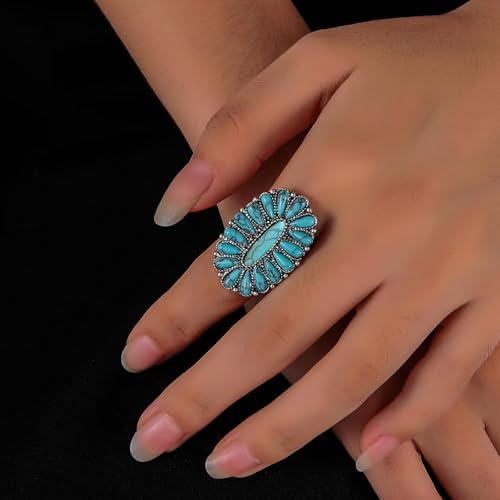 Turquoise Ring Boho Western Jewelry Chunky Thumb Statement Ring Dainty Simple Finger Open Jewelry Gift for Women Boho Dresses Accessories - color: B1:turquoise rings