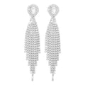 Rhinestone Tassel Earrings Sparkly Long Fringe Crystal Chandelier Dangle Drop Earrings Wedding Party Prom Earrings Premium Iridescent Earrings Wedding Party Jewelry Gifts for Women - color: Silver7