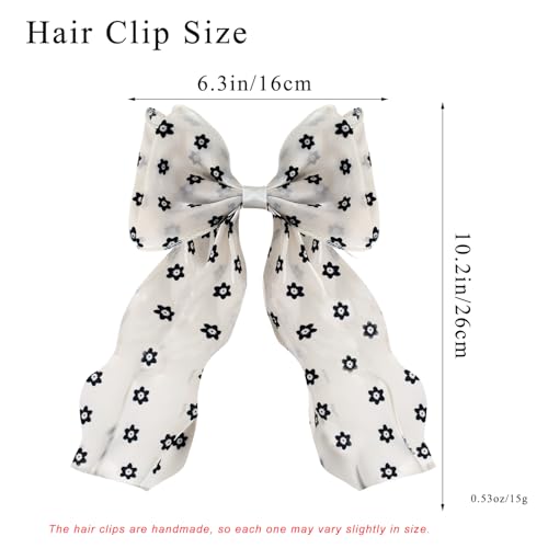 Large Hair Bow Clips for Women, Pink Bow Hair Barrettes with Long Tail French Hair Ribbon Clips Hair Accessories for Girls (Flower) - color: Flower