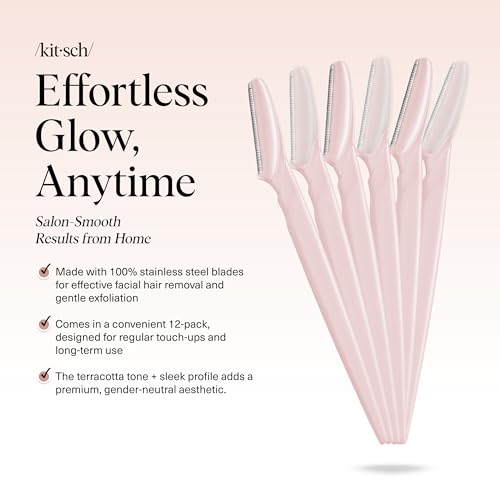 Kitsch Dermaplane Razor for Women Face – Face Razors for Women & Men, Eye Brow Razors & Face Shaver – Exfoliating Facial Razor & Dermaplaner as Skin Care Tool for Smoother Skin - Blush, 6 pcs - color: Blush, size: 1 Count (Pack of 6)