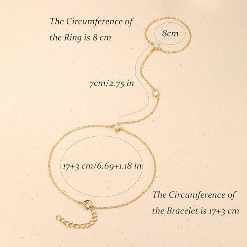 925 Sterling Silver Hand Chain Bracelet for Women,Non Tarnish 14k Gold Plated CZ Crystal Heart Starburst Ring Bracelets Hand Chain Dainty Diamond Layered Stackable Link Chain Beach Waterproof Graduation Wedding Gifts - color: GoldD