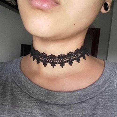 JAKAWIN Black Choker Necklace White Lace Chokers for Women - color: Black