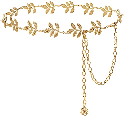 Metal Waist Chain Body Belly Belt Chains Jewelry Accessories for Women - color: Leaf Gold, size: S: 41.3 in