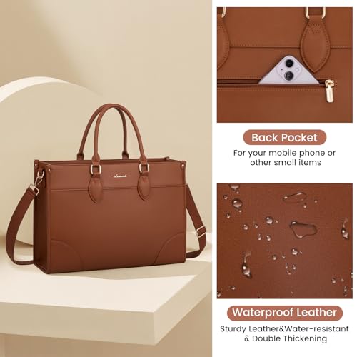 LOVEVOOK Laptop Bag for Women 15.6 lnch,Waterproof Laptops Tote Bags for Womens,Professional Work Bags for Women with Cup Holder,Large Laptop Purse Computer Briefcase Office Teacher Clutch Bag,2 PCS - color: Yellowish Brown(leather), size: 15.6 Inch