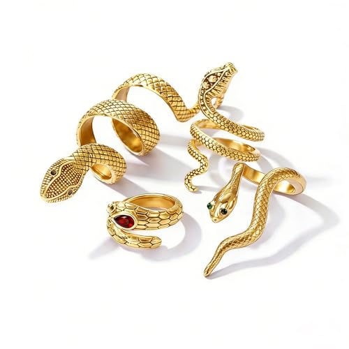 Snake Rings for Women Snake Ring Set Black Snakes Jewelry for Women Goth Gothic Rings Vintage Punk Knuckle Finger Thumb Ring Halloween Accessories - style: Style 3 - 1