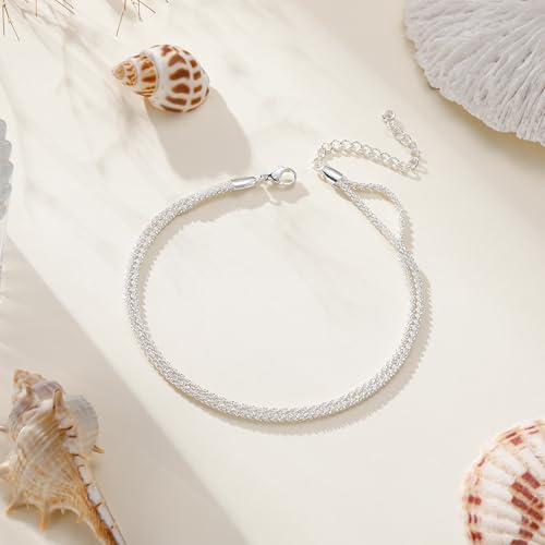 Ritach Ankle Bracelets for Women - Silver/Gold Plated Stainless Steel Anklets for Women Waterproof Layered Cuban Link Figaro Chain Heart Anklets Set Summer Beach Jewelry Gifts - color: Silver-Layered Sparkle Glitter