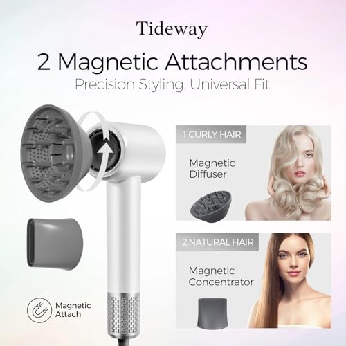 Tideway Hair Dryer Professional High-Speed Ionic Blow Dryer 110,000 RPM, Compact Hair Dryer with Magnetic Diffuser, Fast Drying with Brushless Motor Low Noise Smart Temperature Control-H11 - color: White