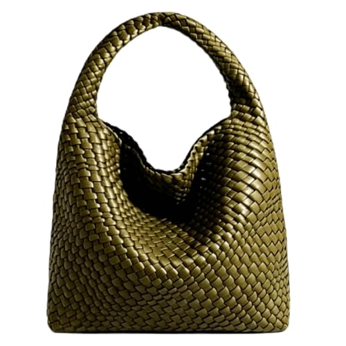 Woven Tote Bag For Women, Large Vegan Leather Travel Handbag, Casual Work Shoulder Bag, Underarm Commuter Hobo Bag With Purse - color: Green