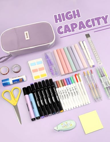 SUNEE Cute Pencil Case, Aesthetic Pen Pouch, Colored Large Pencil Bag with Zipper, Kawaii Stationery Storage and Organizer, School Supplies for Teen and Adult Girls, Purple - color: Purple