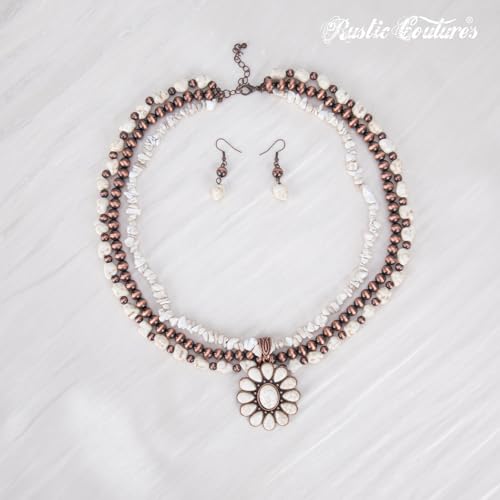 Montana West Rustic Couture's Western Jewelry Set for Women Cowgirl Vintage Western Necklace Earring - color: K-White