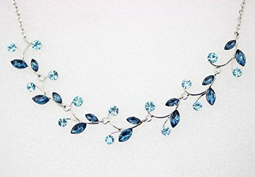 Faship Gorgeous Rhinestone Crystal Floral Necklace Earrings Set - color: Navy Blue