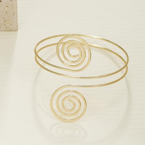 BOMAIL 2Pcs Gold Arm Cuff Bracelets Set for Women | Open Adjustable, large Upper Arm Bangles, Coil Swirl Armlet,Ren Faire Armband,Minimalist ,Goddess - style: E Style