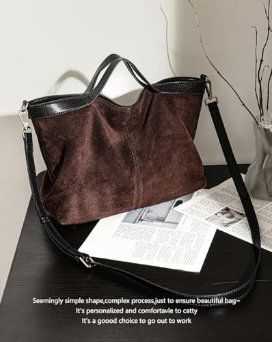 Dreubea Womens Suede Leather Shoulder Handbag Top-handle Crossbody Purse - color: Coffee