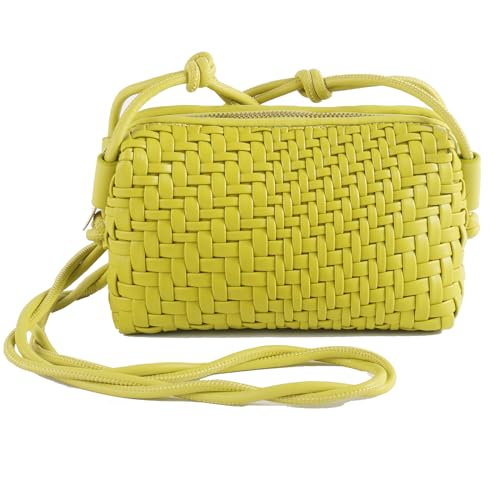 Woven Crossbody Bags for Women Handwoven Purses Vegan Leather Small Handbag Handmade Shoulderbag | Lightweight - color: Light Green