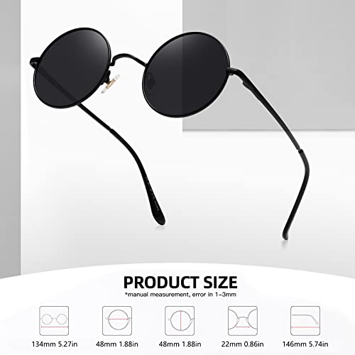 MEETSUN Small Round Polarized Sunglasses for Men Women Metal Retro Hippie Circle Sun Glasses Driving Festival Cosplay UV400 - color: (Black+red+gold Grey