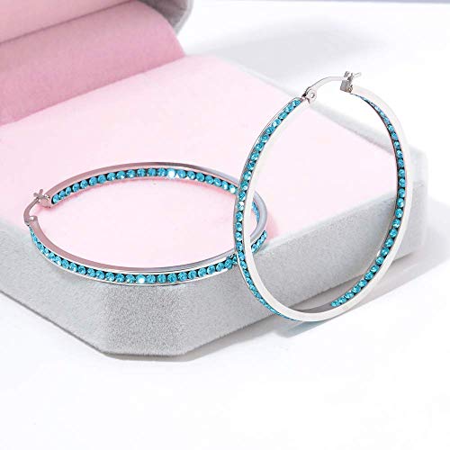 CiNily Mult-colors Crystal Stainless Steel Hoop Earring for Women Hypoallergenic Jewelry for Sensitive Ears Large Big Hoop Earrings 2" - color: Blue