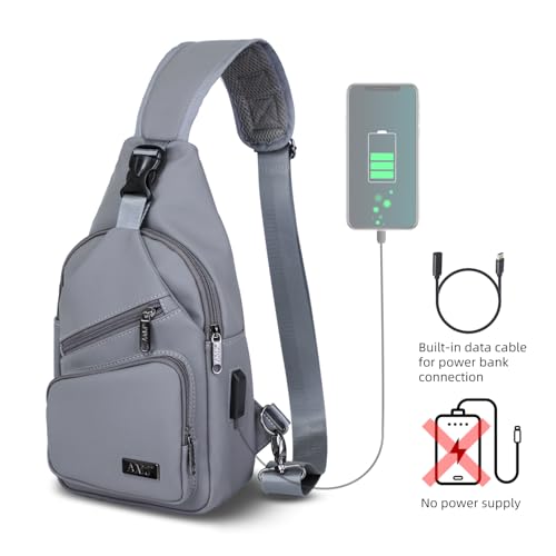 AMJ Crossbody Sling Bag Men Women, Casual Shoulder Backpack, Chest Daypack Satchel for Hiking Travel - color: Leather Grey, size: Large