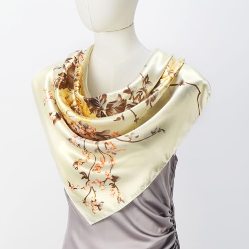 QIUTIMIY 35"x35" Like Silk Head Scarf for Women Satin Feel Large Square Scarf for Hair Wrapping and Sleeping Fashion Bandana - color: (90cm)square Scarf 11