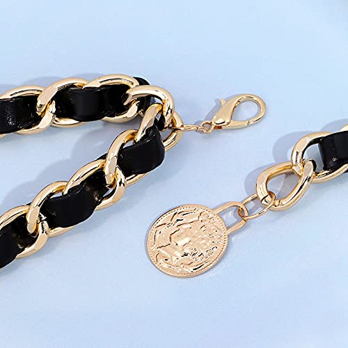 YooAi Chain Belts Leather Waist Belt for Women Layered Metal Chain Belt - size: M/L: fits waist from 31"-40", style: Gold