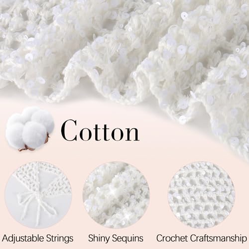 Ababalaya Crochet Cotton Head Scarf Boho Hollow Out Triangle Scarf with Shiny Sequin Y2K Hair Scarf - color: White