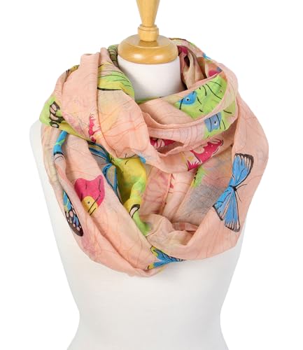 Scarfand's Romantic Rose Prints & Floral Patterns Lightweight Infinity Fashion Scarves Wraps - color: Butterfly Peach