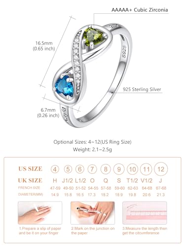 Custom4U Personalized 1-4 Birthstone Rings for Women Promise Rings for Her Sterling Silver Mothers Ring Customized Cubic Zirconia Stones Wedding/Valentine's Day/Mother's Day Jewelry Gift for Mom Wife - color: C-2 Names-Silver