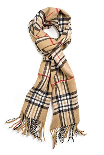 VERONZ Super Soft Classic Cashmere Feel Winter Scarf - color: Camel Plaid