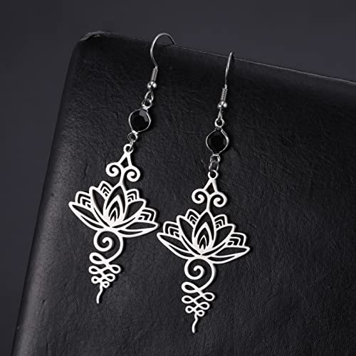 TEAMER Stainless Steel Lotus Flower Dangle Earrings Bohemian Drop Earring Unique Geometric Jewelry for Women - color: Lotus 4-Steel Color