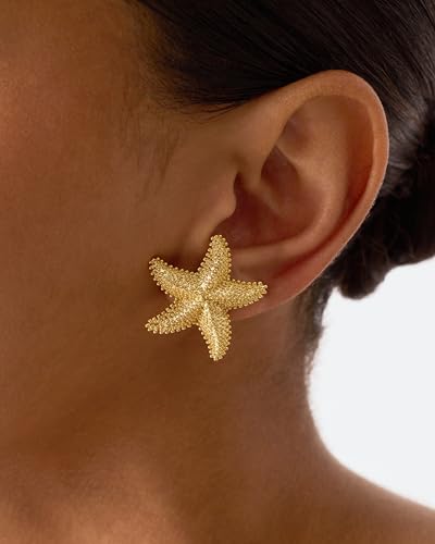 PAVOI 14K Gold Plated Starfish Statement Stud Earrings for Women | Trendy Jewelry Alluring Ocean-Themed Dangling Earrings - color: Yellow Gold